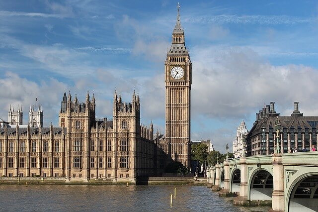 widok londynu z pałacem i Big Benem